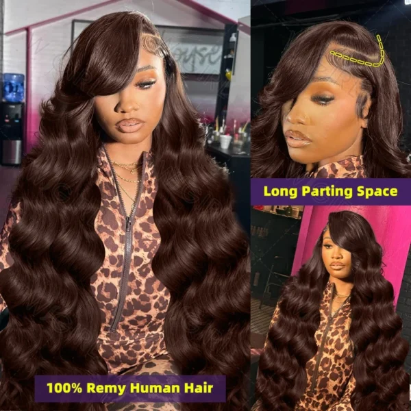 Mossily HD 300% 30 40 Inchs 13x6 Body Wave Lace Front Human Hair Wigs Chocolate Brown 13x4 Lace Frontal Wig Transparent - Image 4