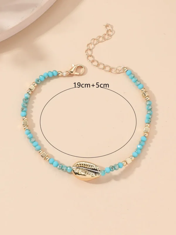 1 Seaside Beach Style String Color Bead Crystal Shell Ankle Ankle Anklet Women's All-match Leisure Travel Party Simple Body Gold - Image 18