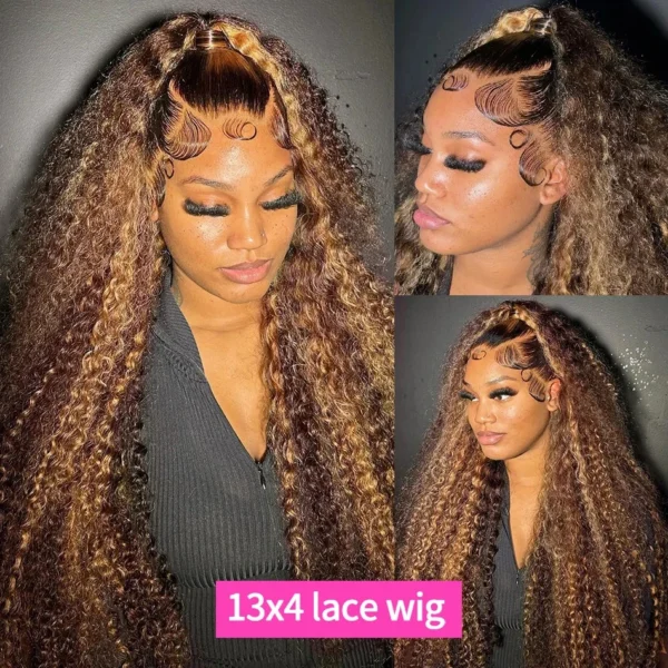 Hd Transparent Curly Highlight 13x6 Lace Frontal Wig Human Hair Deep Wave Blonde Ombre Color Water Wave Lace Font Wigs For Women - Image 2