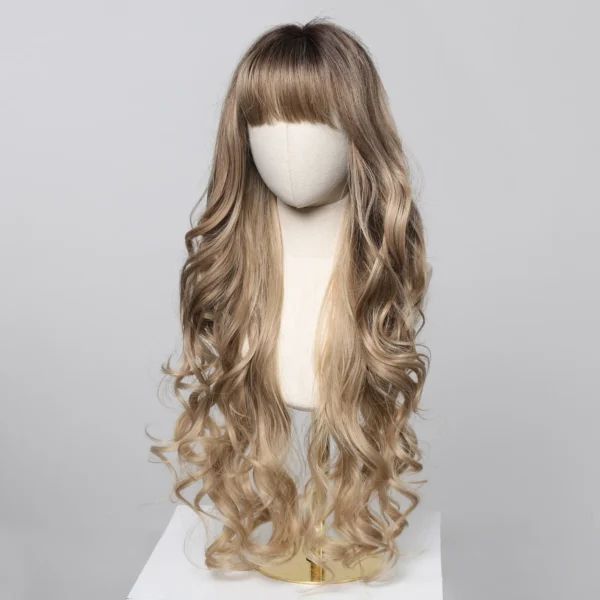 Loose Body Wave Synthetic Wigs Long Brown Blonde Ombre Wig with Bangs Wave Curl Wigs for Black Women Heat Resistant Daily Party - Image 18