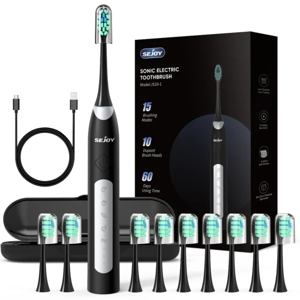Sejoy Sonic Electric Toothbrush For Adults Tooth Deep Clean 10 Brush Heads Travel Case Built in Smart Timer Sonic Toothbrush - Image 8
