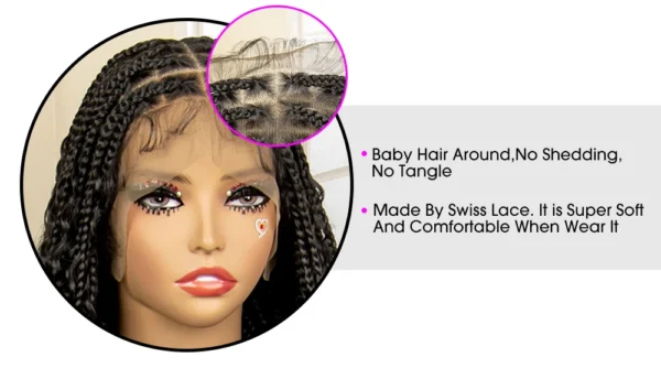 36 Inches Long Boho Braided Wigs with Baby Hair Synthetic Full Lace Knotless Box Braiding Wig with Curly Lace Frontal Wig - Image 10