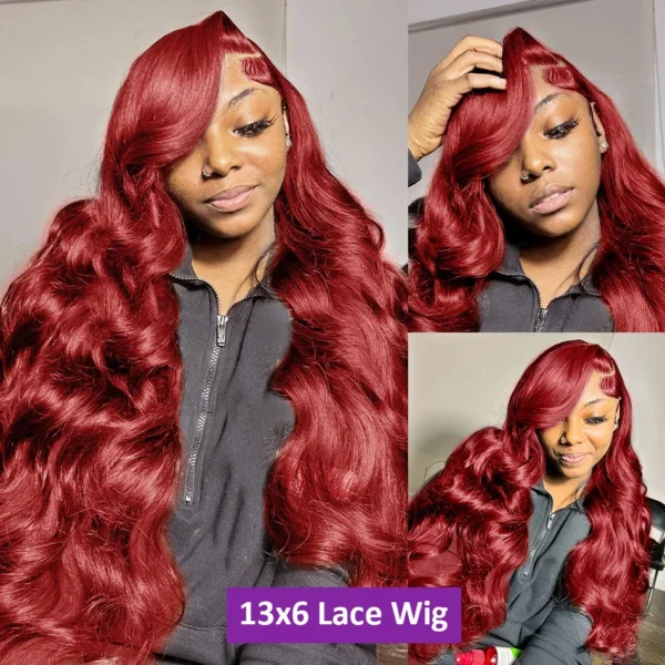 Burgundy 99J Body Wave 13x6 Hd Lace Frontal Human Hair Wig Transparent Lace Front Wigs For Women Brazilian Red Colored Remy Wig - Image 3
