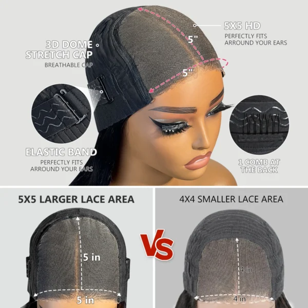Glueless Wigs Human Hair Pre Plucked Pre Cut P1b/30 Straight Bob Wig Human Hair 5x5 Hd Lace Closure Wigs With Natural Hairline - Image 6