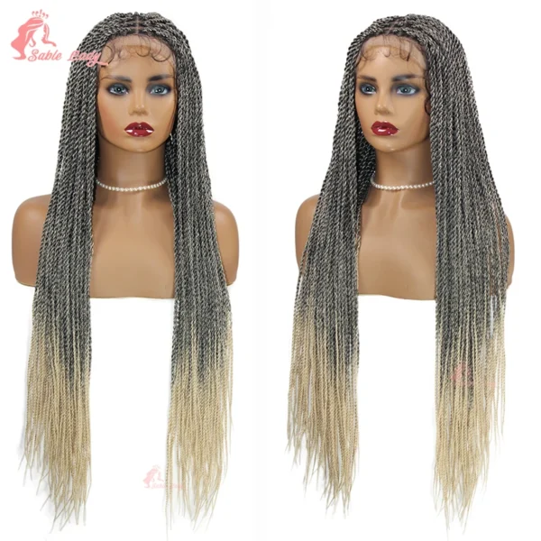 Long 36“ Synthetic Full Lace Wigs Twist Box Braided Wigs Lace Front Wig Knotless Braids Wig Black Women Cornrow Box Braided Wigs - Image 9