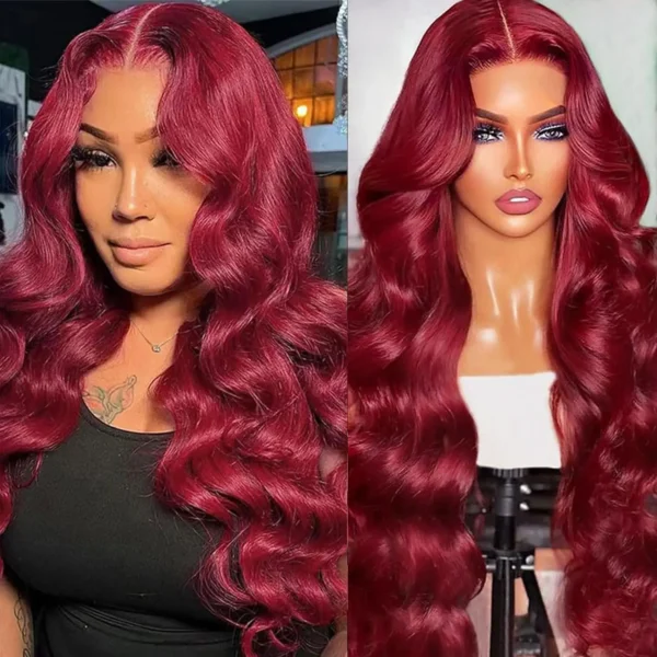 13x6 Hd Lace Front Human Hair Wig 99J Burgundy Preplucked Hd Transparent 13x4 Body Wave Human Hair Lace Frontal Wigs for Women - Image 4