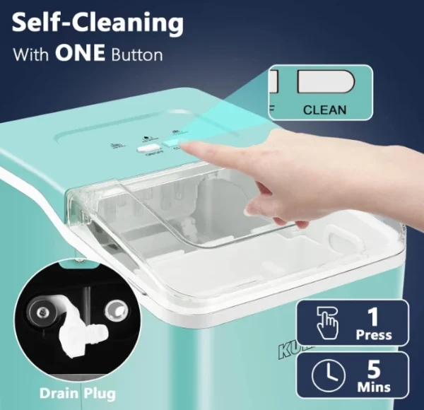 Countertop Ice Maker, 9 Bullet Ice Fast Making in 6-8 Mins, 26.5 lbs in 24 hrs, Self-Cleaning Ice Makers Countertop - Image 4