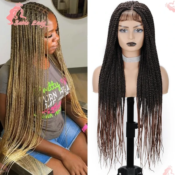 36" Synthetic Knotless Box Braided Wigs For Black Women Cornrow Braids Lace Wigs Full Lace Braids Hair Wig Black Braiding Hair - Image 10