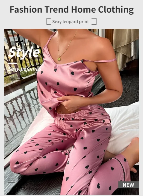 Women Satin Silk Pajamas Sets Letter Print Cami Vest Shirt With Trouser Sleepwear Ladie Sexy Pajama Lingerie Pyjamas Nightwear - Image 11