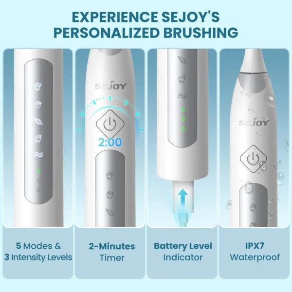 Sejoy Sonic Electric Toothbrush For Adults Tooth Deep Clean 10 Brush Heads Travel Case Built in Smart Timer Sonic Toothbrush - Image 3