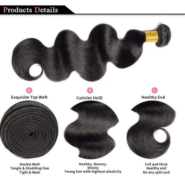 Body Wave Bundles Human Hair Brazilian Hair Weave Bundles 100% Natural Black Human Hair Extensions 1 3 4 PCS Bundles - Image 4