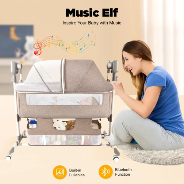 5 Gears Baby Rocking Bed Baby Crib Electric Bassinet W/ Mosquito Net Adjustable Height Nursery Bed Bluetooth Music 110V 44IBS - Image 5