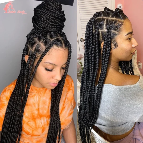 Synthetic Full Lace Wigs Jumbo Box Braids Wig Lace Front Wig Knotless Braids Wig Black Women Long 36“ Cornrows Box Braided Wigs - Image 2
