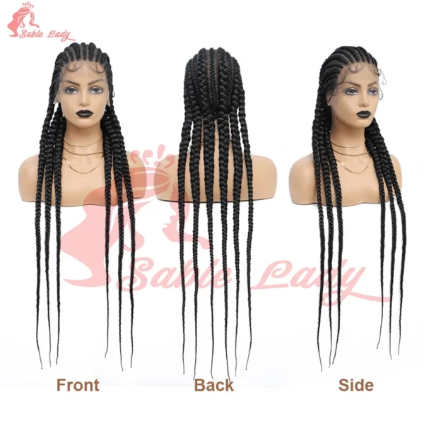 Synthetic Full Lace Front Wigs Braided Wigs For Black African Women 6 Braids With Baby Hair 36 Inches Cornrows Box Braided Wigs - Image 10