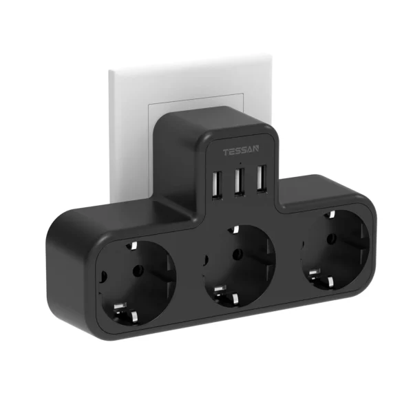TESSAN USB Power Strip with 3 AC Outlets & 3 USB Ports, EU Plug Multiple Wall Socket Adapter Overload Protection for Home Office - Image 7