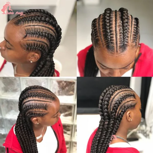 Synthetic Full Lace Front Wigs Braided Wigs For Black African Women 6 Braids With Baby Hair 36 Inches Cornrows Box Braided Wigs - Image 5