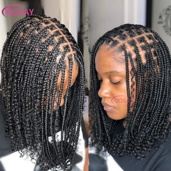 Synthetic Curly Wigs Short 360 Full Lace Boho Braids Wig 12 Inch Knotless Braided Wigs Goddess Box Braid Wig Pre-Pluck Baby Hair - Image 3