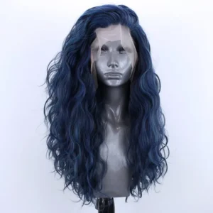 Light Blue Wig Synthetic Lace Front Wig Free Long Loose Curly Lace Wigs Glueless Synthetic Hair Wig Blue Cosplay Wig