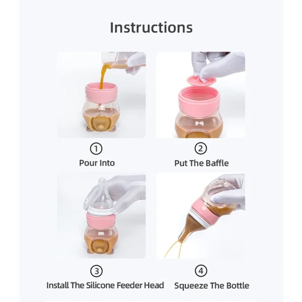 1 Pc Baby Medicine Feeder Bottle 70ml Bear Design Prevent Choking With 2 Pcs  Silicone Replacement Pacifier And Food Spoon Head - Image 2