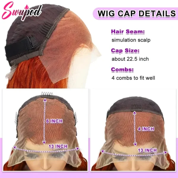Swupod 13x4 13x6 220% Density Transparent HD Lace Front Wig for Women Deep Wave Remy Human Hair Ginger Orange 350# Loose Curly - Image 10