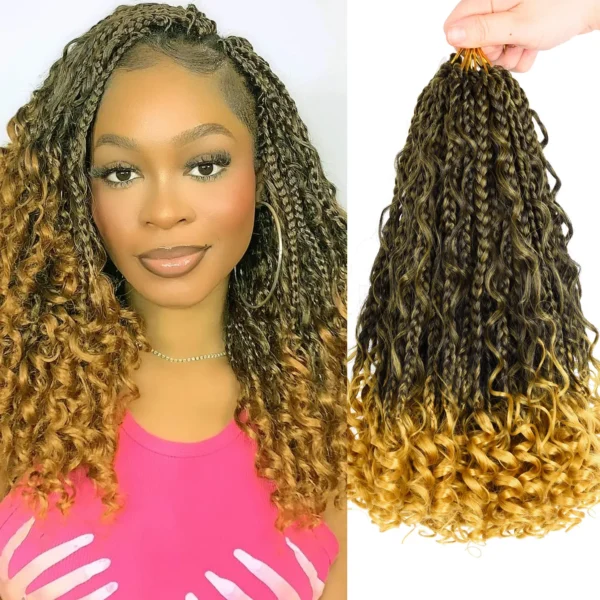 8 Packs Synthetic 12 Inch Goddess Box Braids Crochet Hair Boho Box Braids With Curl Ends Hair Extensions for Women Black - Image 7