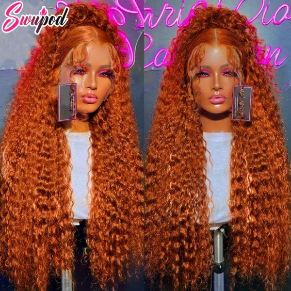 Swupod 13x4 13x6 220% Density Transparent HD Lace Front Wig for Women Deep Wave Remy Human Hair Ginger Orange 350# Loose Curly - Image 7