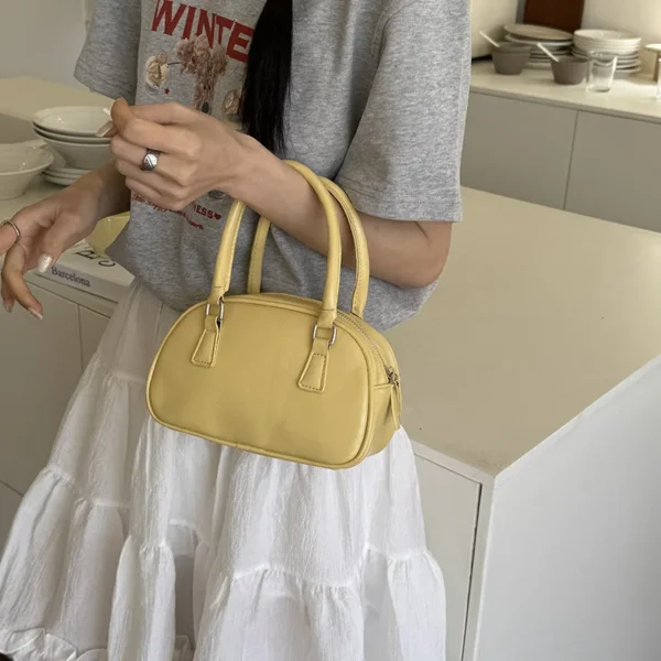 Silver Small Square Bag PU Handheld Crossbody Bag Bowling Bag Fashion Casual Women's Boston Commuter Bag - Image 12
