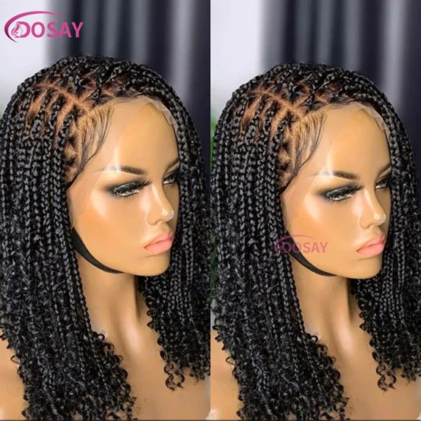 Synthetic Curly Wigs Short 360 Full Lace Boho Braids Wig 12 Inch Knotless Braided Wigs Goddess Box Braid Wig Pre-Pluck Baby Hair - Image 7