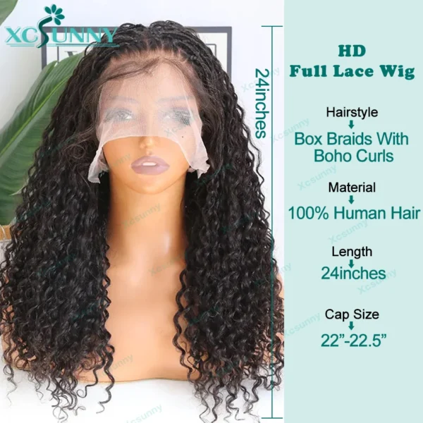 Knotless Braided Wig Human Hair Full Lace HD Wig For Braids For Black Women Boho Braids Human Wig With Curly Ends High Density - Image 3