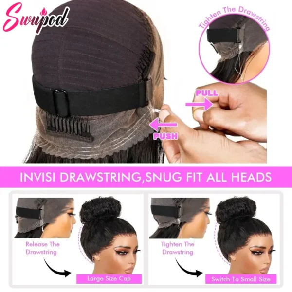 250 Density HD Invisi Strap 360 Full Lace Frontal Kinky Curly Wig 30 inch Black Human Hair Drawstring Snug Water Wig Glueless - Image 5