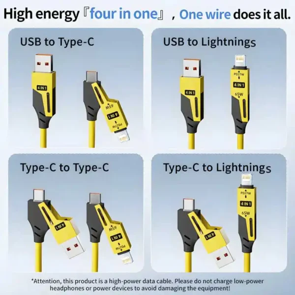 4 in 1 65W Spring Short Data Cable 6A USB Type C Spring Telescopic Quick Charger Wire Spring USB Cable for iPhone 15 14 13 12 - Image 3