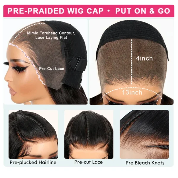KissLove Straight Pre Braided Lace Front Wig Ready To Go Wigs Invisible HD Lace Frontal Wig Human Hair Pre Everything Done Wigs - Image 5