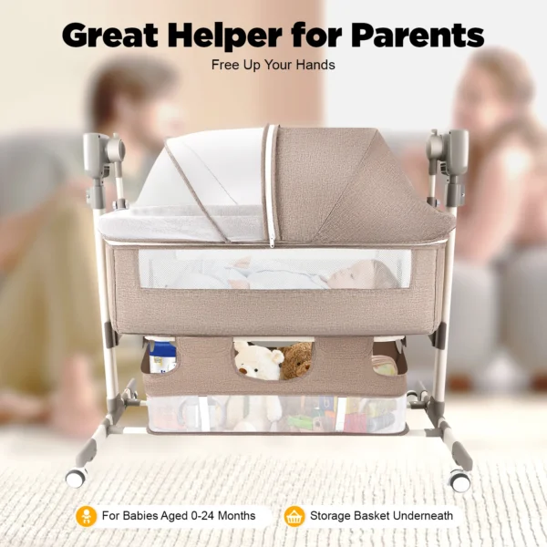 5 Gears Baby Rocking Bed Baby Crib Electric Bassinet W/ Mosquito Net Adjustable Height Nursery Bed Bluetooth Music 110V 44IBS - Image 2