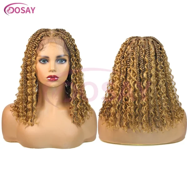 Short 12 Inch Bohemian Curly Braided Full Lace Front Wigs Knotless Box Braid Bob Wig Women Synthetic Locs Goddess Cornrow Braids - Image 10