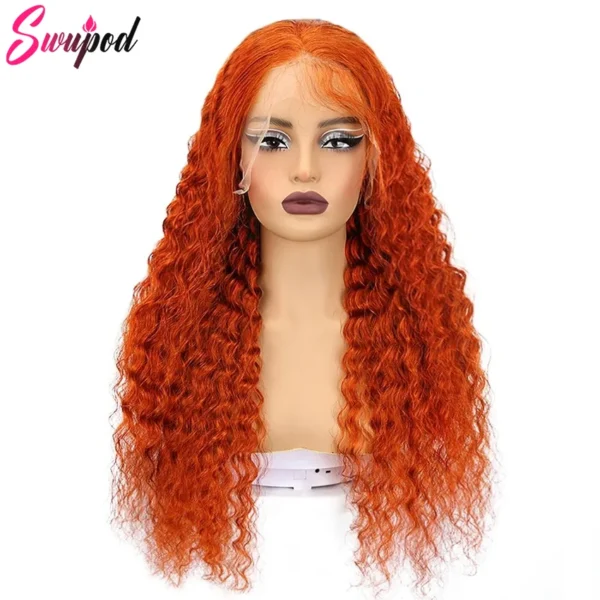 Swupod 13x4 13x6 220% Density Transparent HD Lace Front Wig for Women Deep Wave Remy Human Hair Ginger Orange 350# Loose Curly - Image 8
