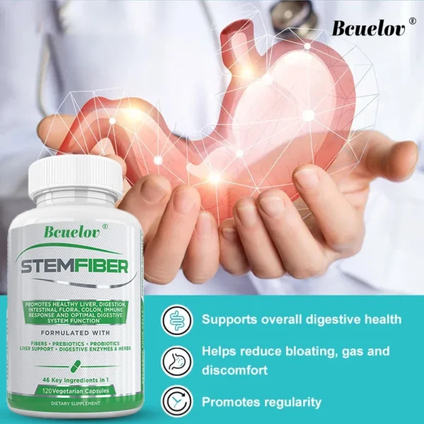 Fiber Probiotic + Prebiotic Supplement, Liver Support, Digestion, Gut Microbiome, Constipation Relief, 120 Capsules - Image 6