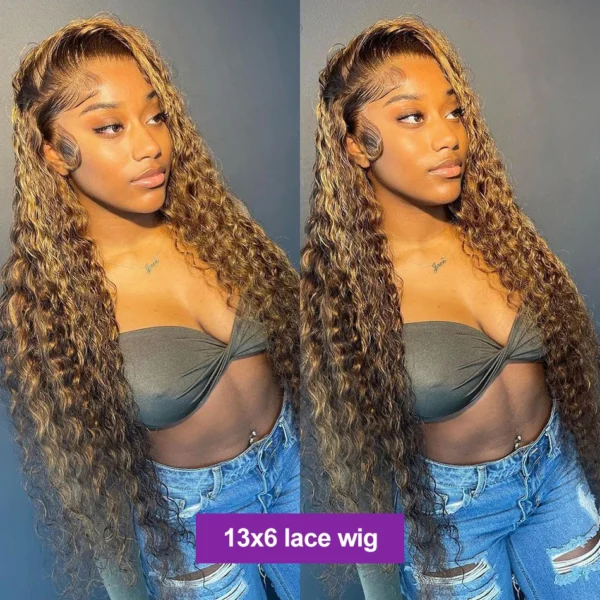 Hd Transparent Curly Highlight 13x6 Lace Frontal Wig Human Hair Deep Wave Blonde Ombre Color Water Wave Lace Font Wigs For Women - Image 12