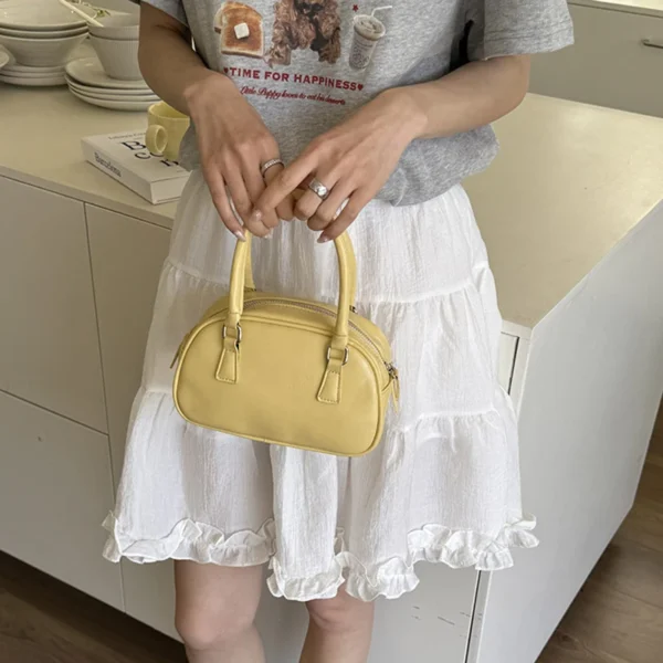 Silver Small Square Bag PU Handheld Crossbody Bag Bowling Bag Fashion Casual Women's Boston Commuter Bag - Image 2