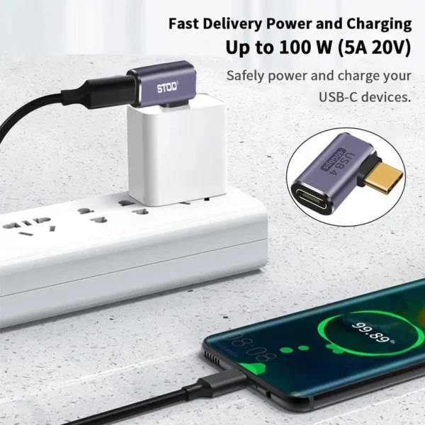 USB Type-C Adapter For Macbook, 90 Degree Quick Charge Converter Male To Female 100W 40gbps PD Data Transfer - Image 3