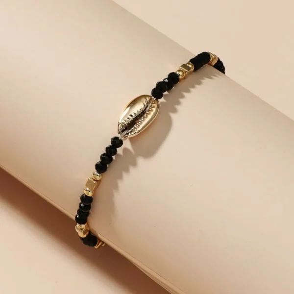 1 Seaside Beach Style String Color Bead Crystal Shell Ankle Ankle Anklet Women's All-match Leisure Travel Party Simple Body Gold - Image 2
