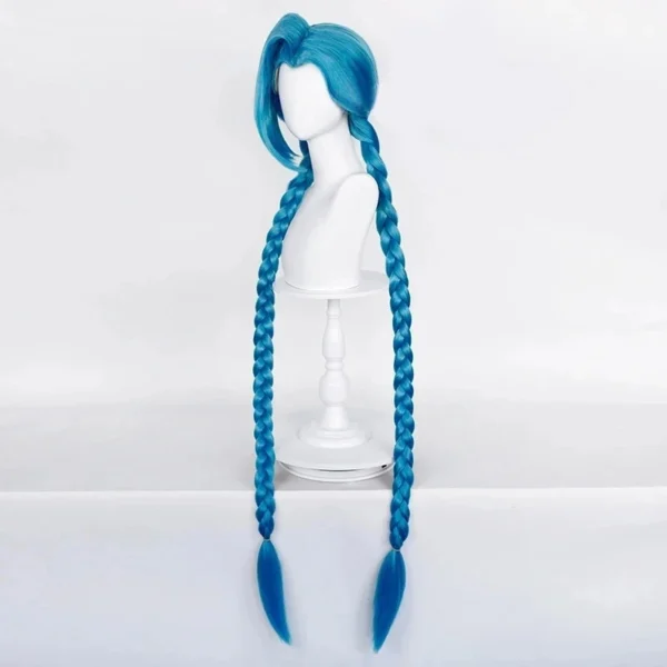 LOL Jinx Cosplay Wig Long Braided Blue The Loose Cannon Wig with Blue Braid Heat Resistant Synthetic Hair Wigs + Wig Cap - Image 3