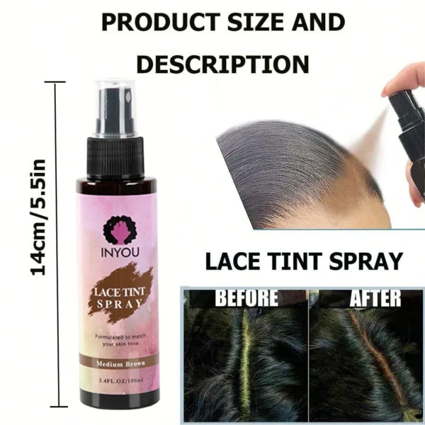 Lace Tint Spray for Wigs,Waterproof Lace Tint Melting Mousse Spray Concealer for Lace Closure front Wigs Toupees Edge Control La - Image 3