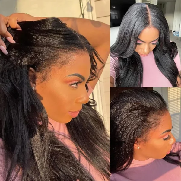 Kinky Straight 13x6 Hd Lace Frontal Wig 360 Hd Lace Black Wig Ponytail Yaki Straight 7x5 Wear And Go Glueless Human Hair - Image 8