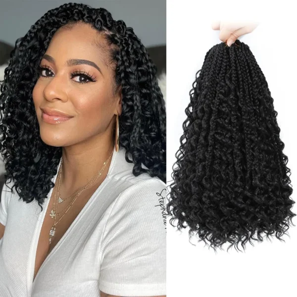 8 Packs Synthetic 12 Inch Goddess Box Braids Crochet Hair Boho Box Braids With Curl Ends Hair Extensions for Women Black - Image 8