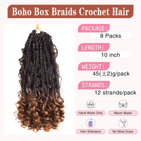 8 Packs Synthetic 12 Inch Goddess Box Braids Crochet Hair Boho Box Braids With Curl Ends Hair Extensions for Women Black - Image 4