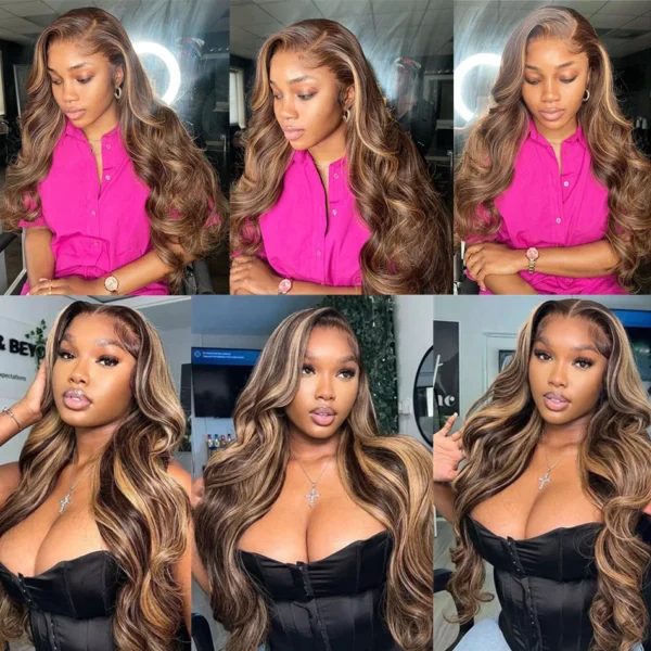 Highlight 13x6 Lace Frontal Wig Human Hair Body Wave 13x4 Hd Lace Front Wig For Women 4/27 Blonde Ombre Brown Colored Wig 36Inch - Image 15