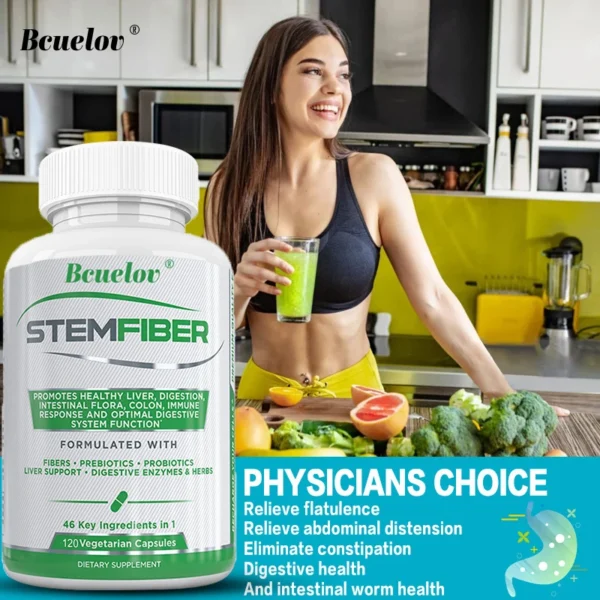 Fiber Probiotic + Prebiotic Supplement, Liver Support, Digestion, Gut Microbiome, Constipation Relief, 120 Capsules - Image 5