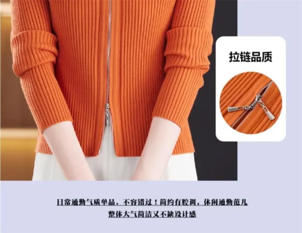 Fashion Zipper Short Knitted Cardigan Sweater 2025 Spring Autumn New Korean Versatile Coat Top Turn-Down Col Sweater Solid Color - Image 17