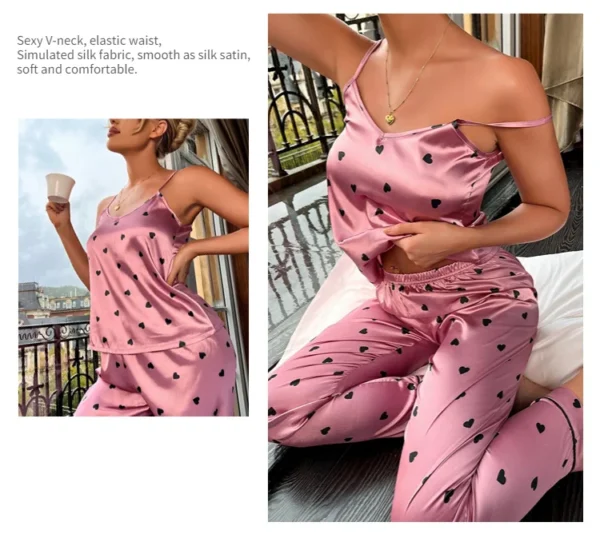 Women Satin Silk Pajamas Sets Letter Print Cami Vest Shirt With Trouser Sleepwear Ladie Sexy Pajama Lingerie Pyjamas Nightwear - Image 16