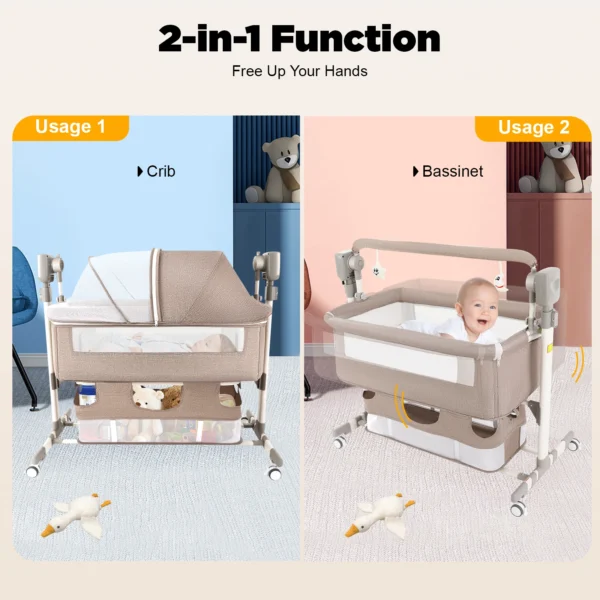 5 Gears Baby Rocking Bed Baby Crib Electric Bassinet W/ Mosquito Net Adjustable Height Nursery Bed Bluetooth Music 110V 44IBS - Image 3